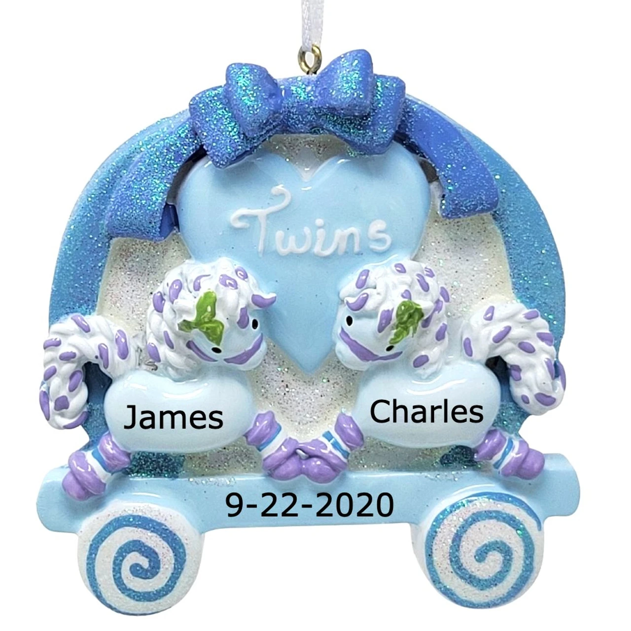 Kurt Adler Personalized Blue Baby Twins Horses Ornament 4 Kurt Adler Personalized Blue Baby Twins Horses Ornament - Image 2