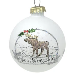 Glittered Moose New Hampshire Ornament