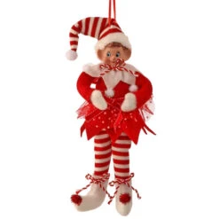 Red Velvet Bendable Peppermint Elf Ornament