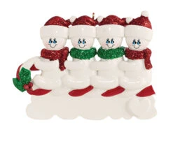 Personalized 4 Snowmen On A Tobbogan Ornament
