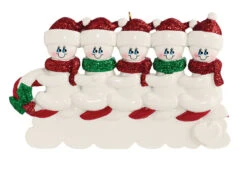 Personalized 5 Snowmen On A Tobbogan Ornament