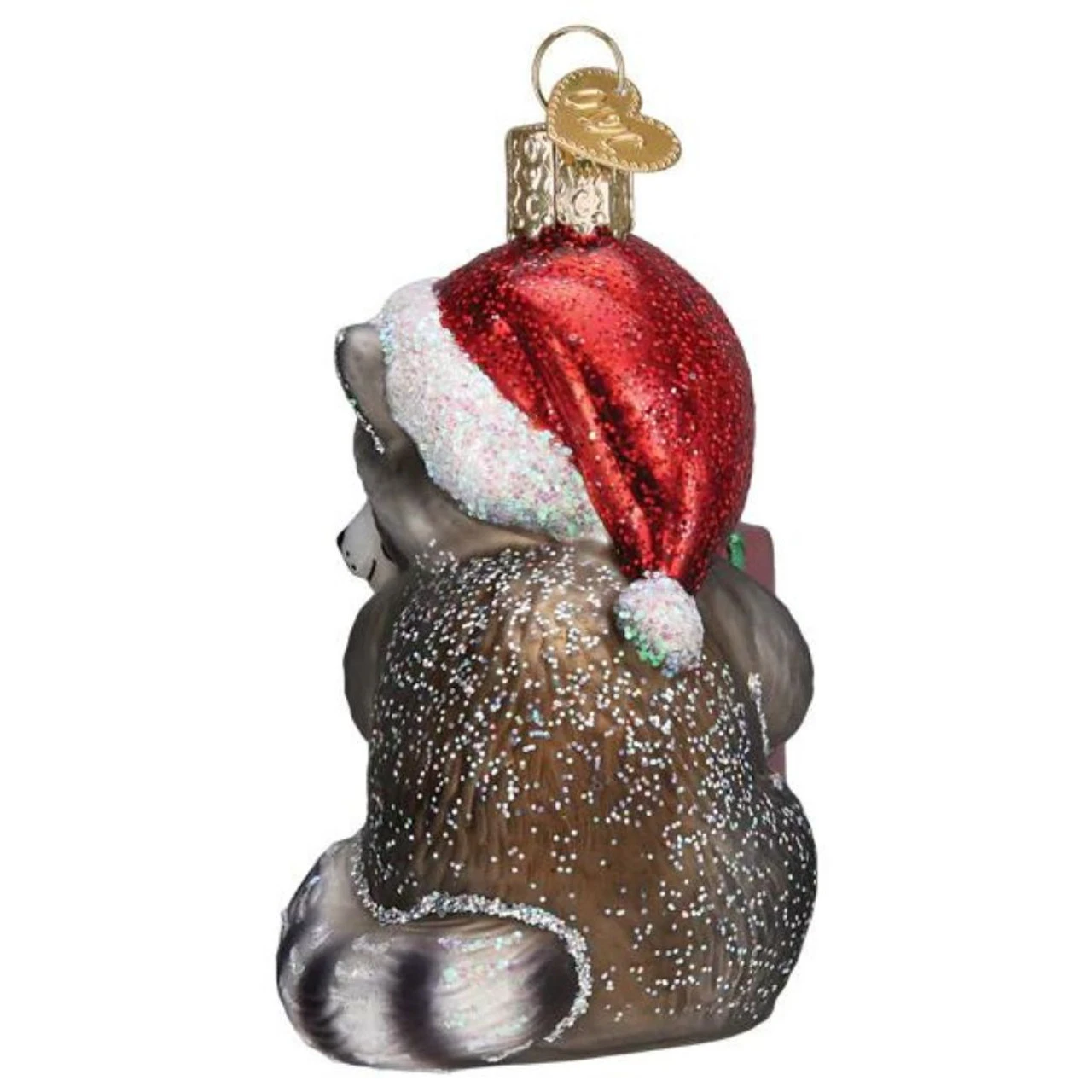Christmas Racoon With Presents Bandit Blown Glass Ornament 4 Christmas Racoon With Presents Bandit Blown Glass Ornament - Image 2