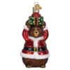 Bear Wearing Santa Suit Blown Glass Ornament
