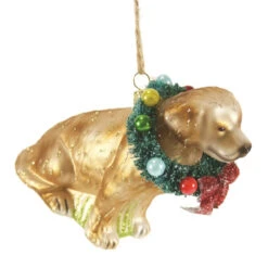 Cody Foster Glass Festive Yellow Lab Ornament