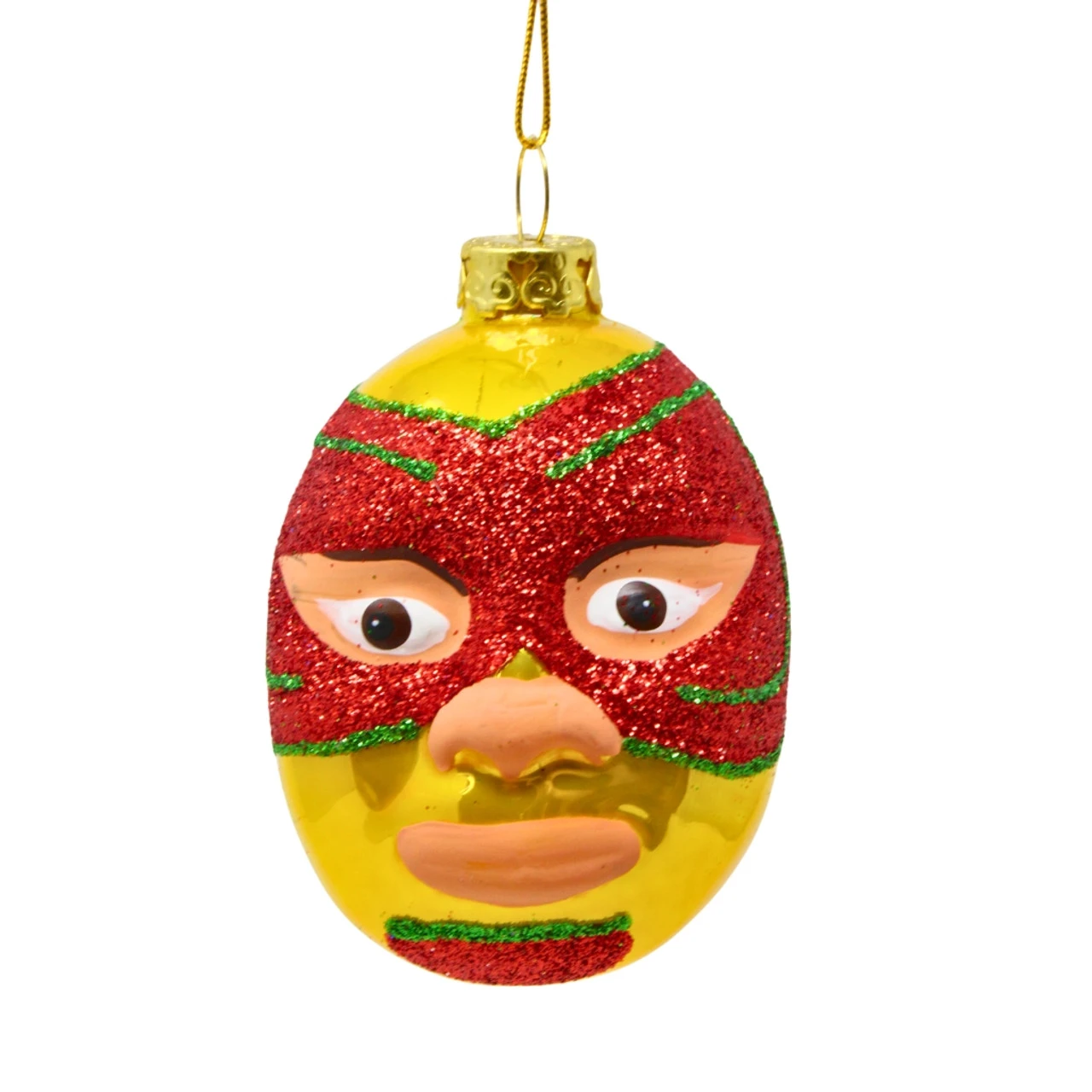 Cody Foster Yellow Mexican Wrestler Mask Blown Glass Ornament