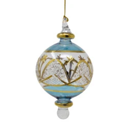 Egyptian Museum Small Blue Gold Etched Ball Ornament