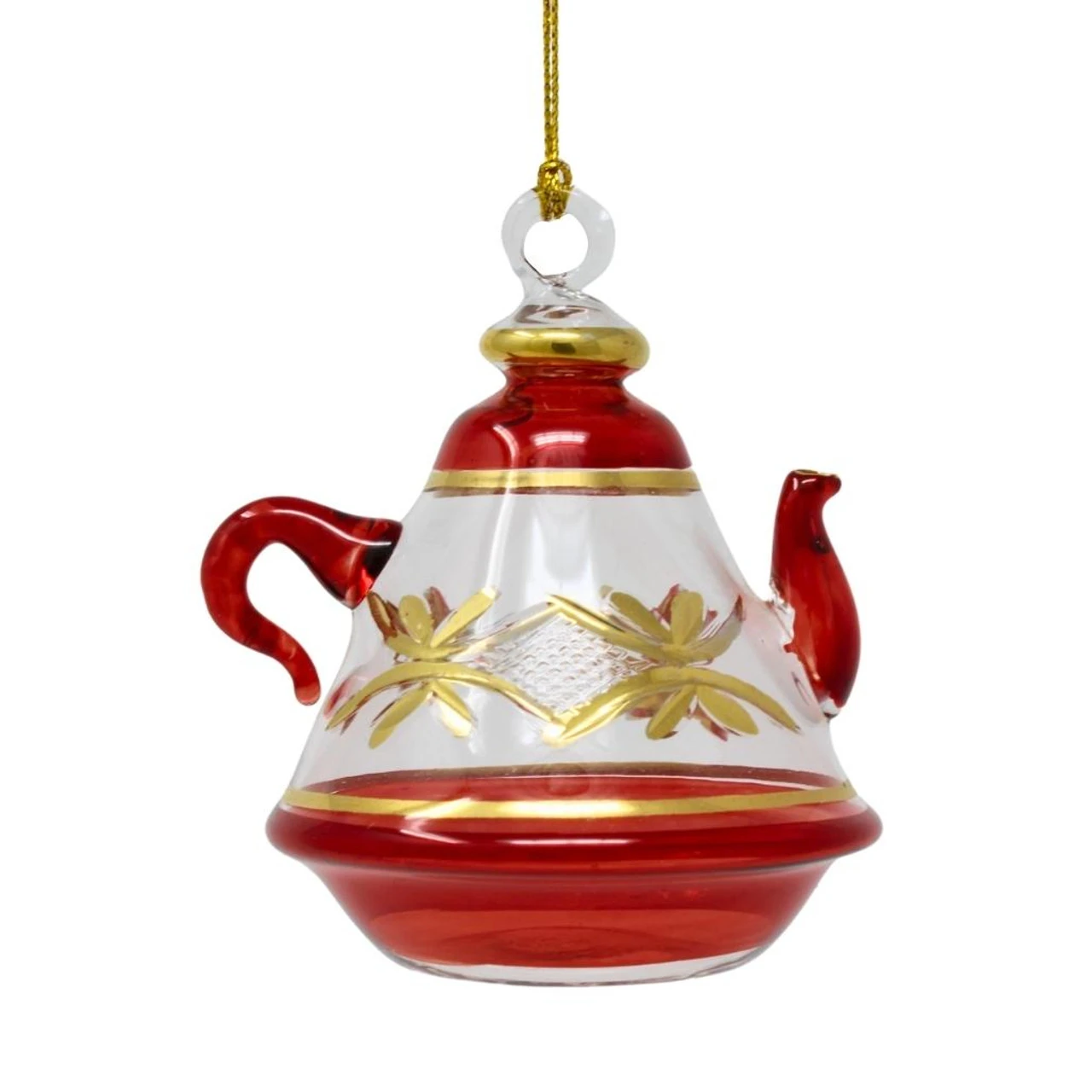 Hand Blown Glass Red Tea Pot Ornament 4 Hand Blown Glass Red Tea Pot Ornament - Image 2