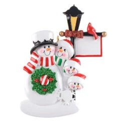 Personalized Snowman Lamp Post Family Of 4 Ornament