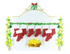 Free Personalization* Family Of 8 Sparkling Red Stockings On Fireplace