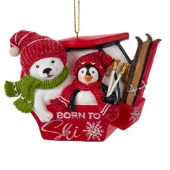 Kurt Adler Penguin And Polar Bear In Gondola Ornament