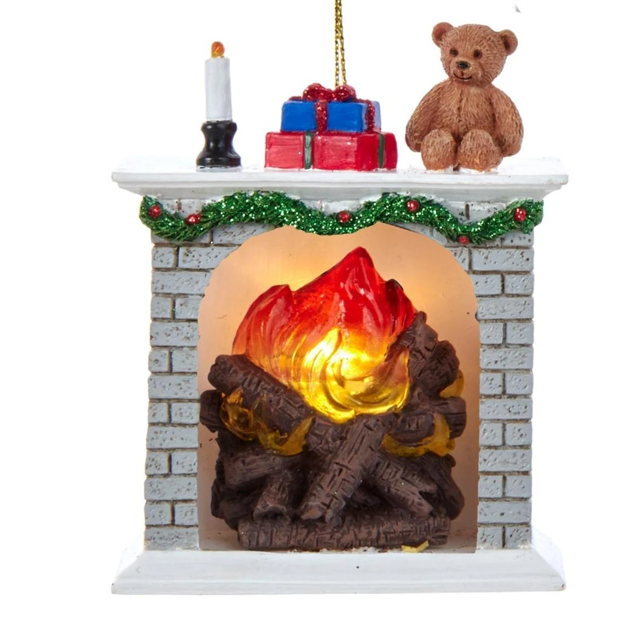 Kurt Adler Grey Brick Fireplace With Light Ornament 3 Kurt Adler Grey Brick Fireplace With Light Ornament