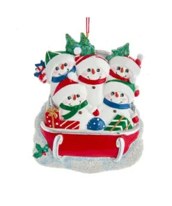 Kurt Adler Personalized Snowman Family Of 5 On Sled Ornament
