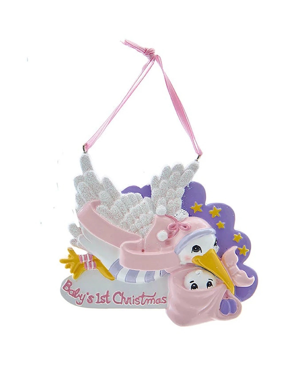 Kurt Adler Personalized Baby's 1st Christmas Pink Stork Ornament 3 Kurt Adler Personalized Baby's 1st Christmas Pink Stork Ornament