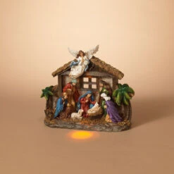 12.4" L Lighted Resin Nativity Stable With Figurines