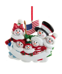 Kurt Adler Personalized Patriotic Snow Family Of Six Ornament