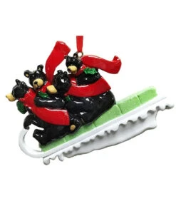 Kurt Adler Black Bear Sled Family Of 4 Ornament For Personalization